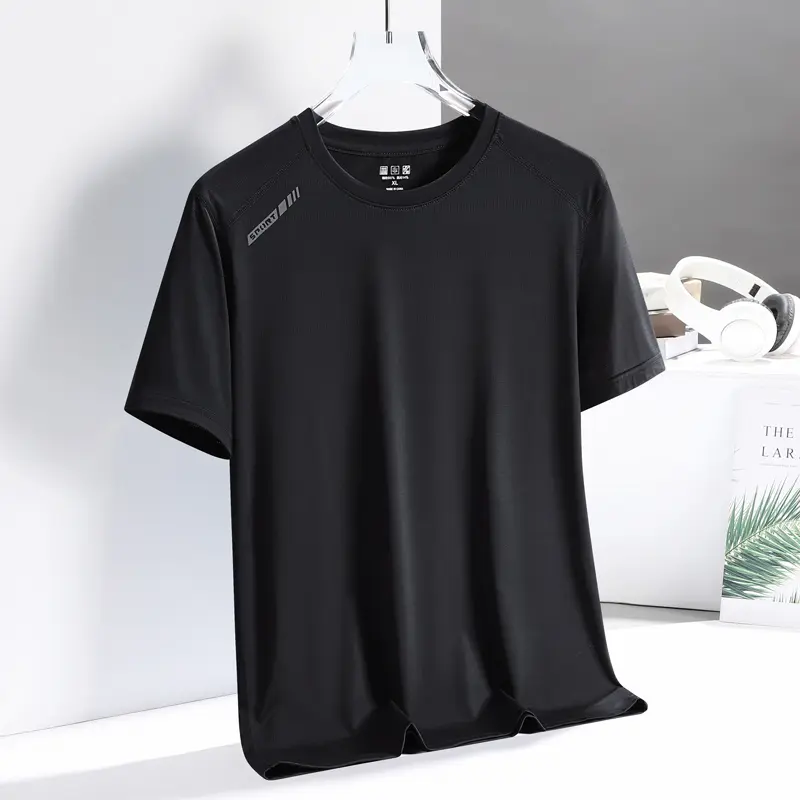 Fashionable New Summer Sports Men's Casual Full-Color Ice Silk Short-Sleeved T-Shirt Loose Large Size Breathable Gym Clothing