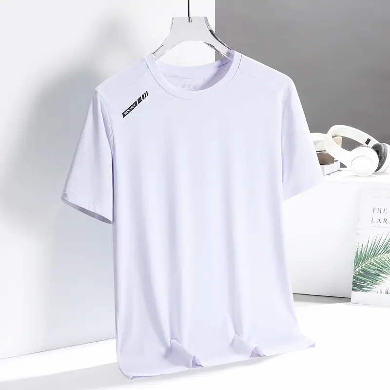 Fashionable New Summer Sports Men's Casual Full-Color Ice Silk Short-Sleeved T-Shirt Loose Large Size Breathable Gym Clothing