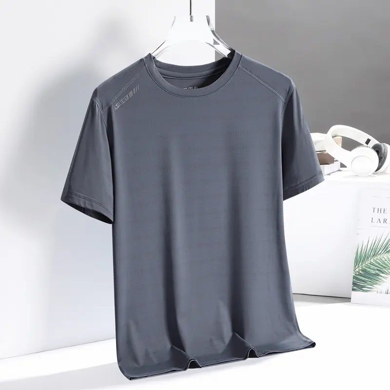 Fashionable New Summer Sports Men's Casual Full-Color Ice Silk Short-Sleeved T-Shirt Loose Large Size Breathable Gym Clothing