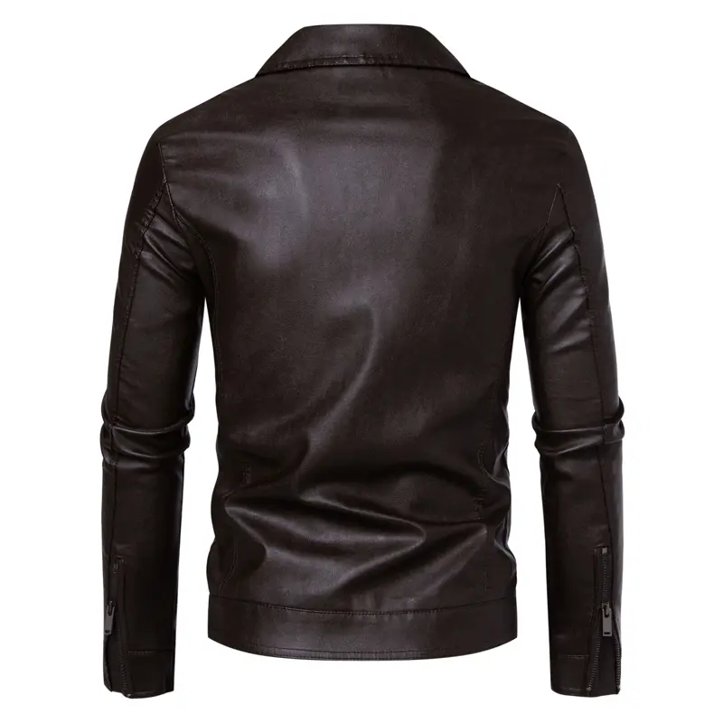 TRAF All-Weather Men's Leather Coat Wind-Resistant Leather Secure Double - Zipper Closure Suitable for Chilly and Blustery Days