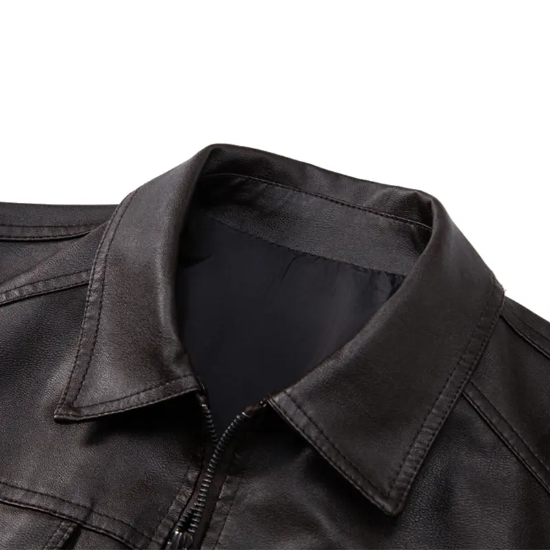 TRAF All-Weather Men's Leather Coat Wind-Resistant Leather Secure Double - Zipper Closure Suitable for Chilly and Blustery Days