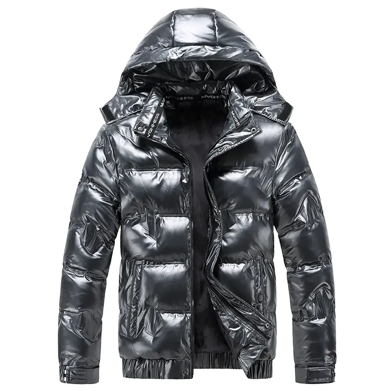 Coat Solid Casual Streetwear Windproof Outwear Male Parkas Shiny Parka Winter New WarmThickened Hooded Waterproof Puffer Jacket