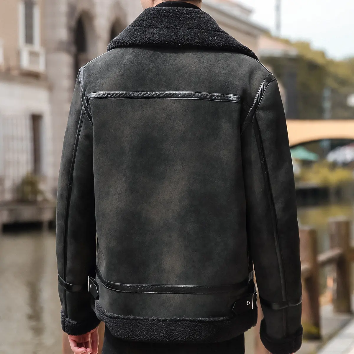 Fashion Solid Slim Korean Style Leather Coat Fleece Jacket Men Leather Jacket Winter Faux Fur Collar Windproof Warm Clothing
