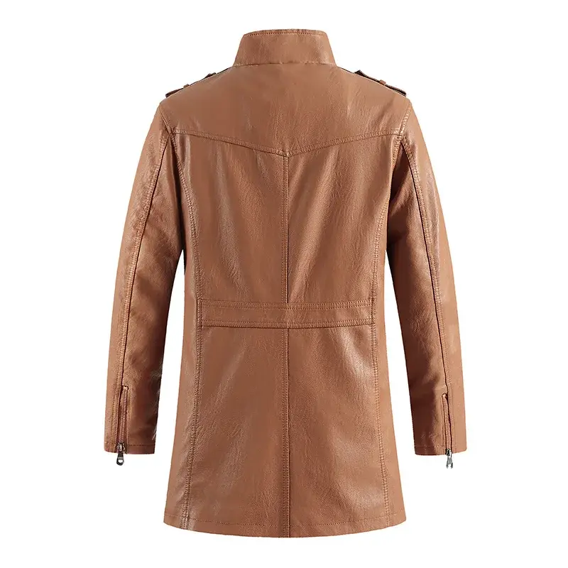 Coat Long Outwear Fashion Warm Casual Vintage Clothing Men Biker Jackets New Mens Long Slim Thick Fleece Winter Leather Jacket