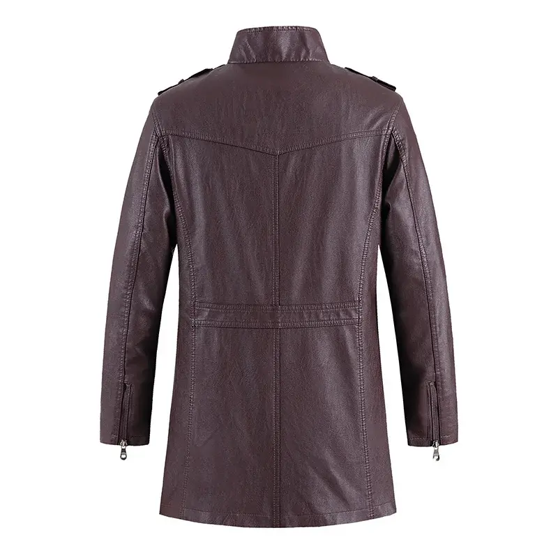 Coat Long Outwear Fashion Warm Casual Vintage Clothing Men Biker Jackets New Mens Long Slim Thick Fleece Winter Leather Jacket
