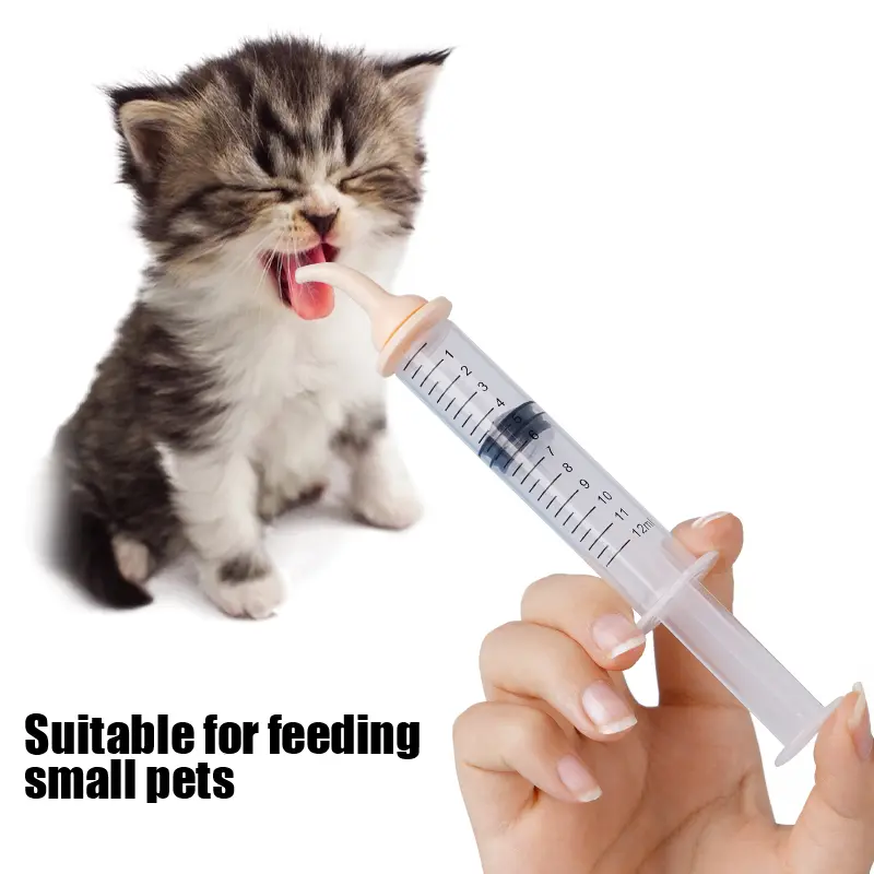 12ml Pet Feeding Nipple For Puppy Dog Cat Hamster Feeding Pacifier Medicine Feeding Oral Syringe With Silicone Nipple Feeder 1Pc