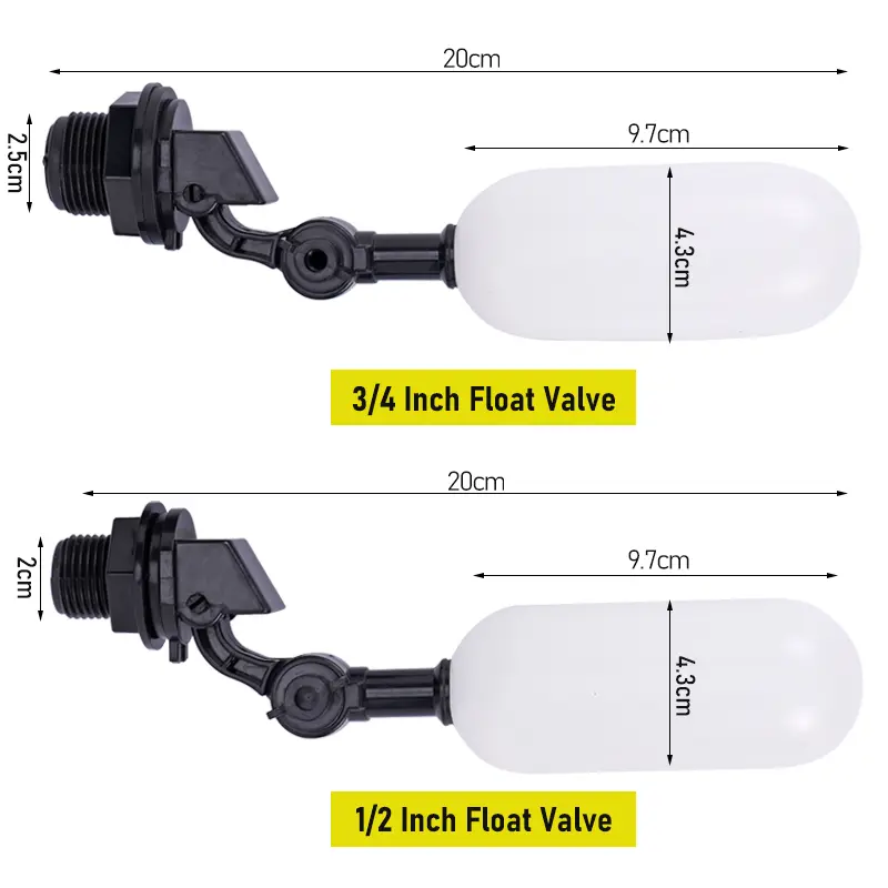 DN15 Adjustable 1/2" 3/4" Floating Auto Fill Valve Automatic Fill Tank Water Level Control 1/2" Thread Plastic Float Ball Valve