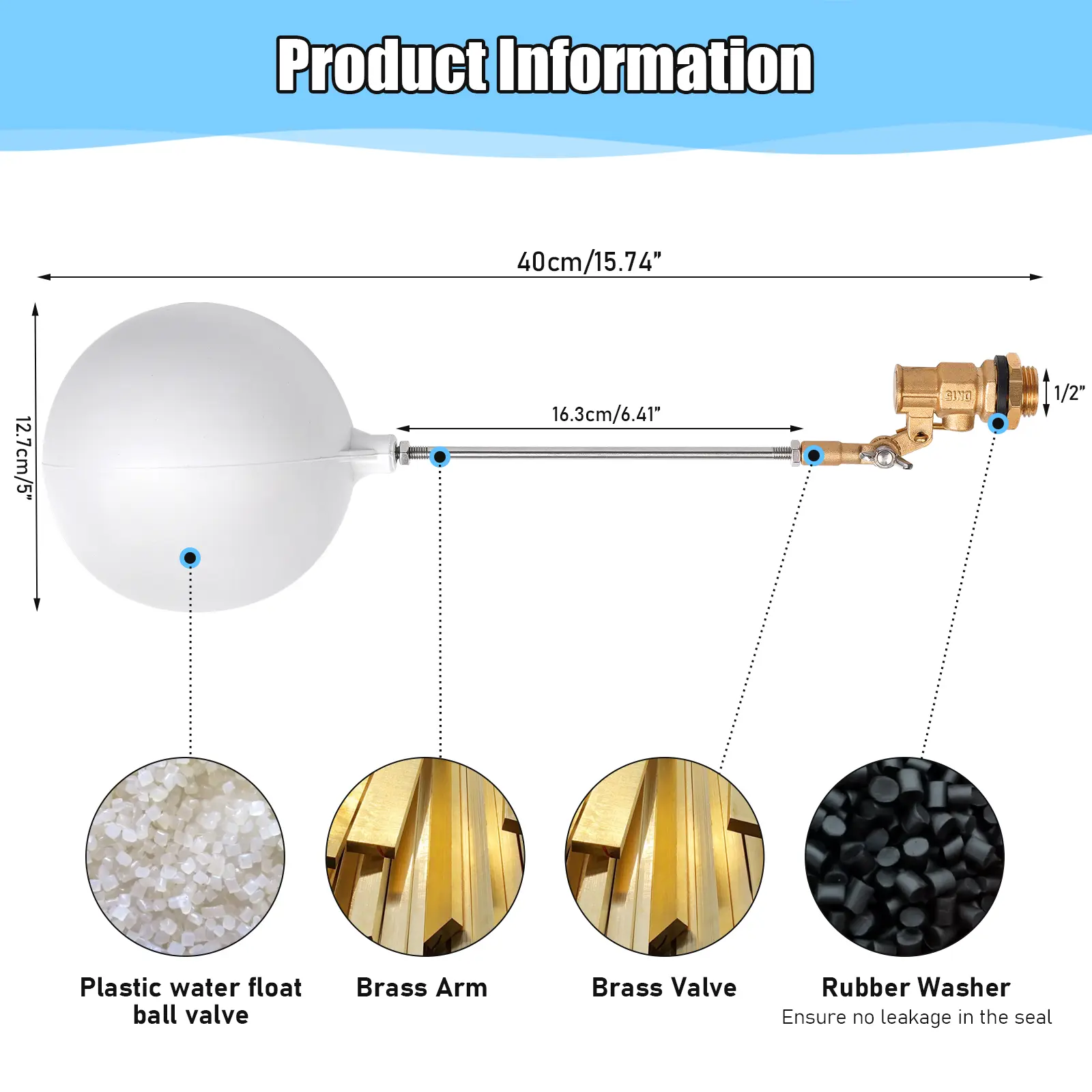 Water Tank Accessories 1/2" Ball Valve Floating Brass And ABS Easy To Use For Water Tanks/water Towers Water Inlet Valve Switch