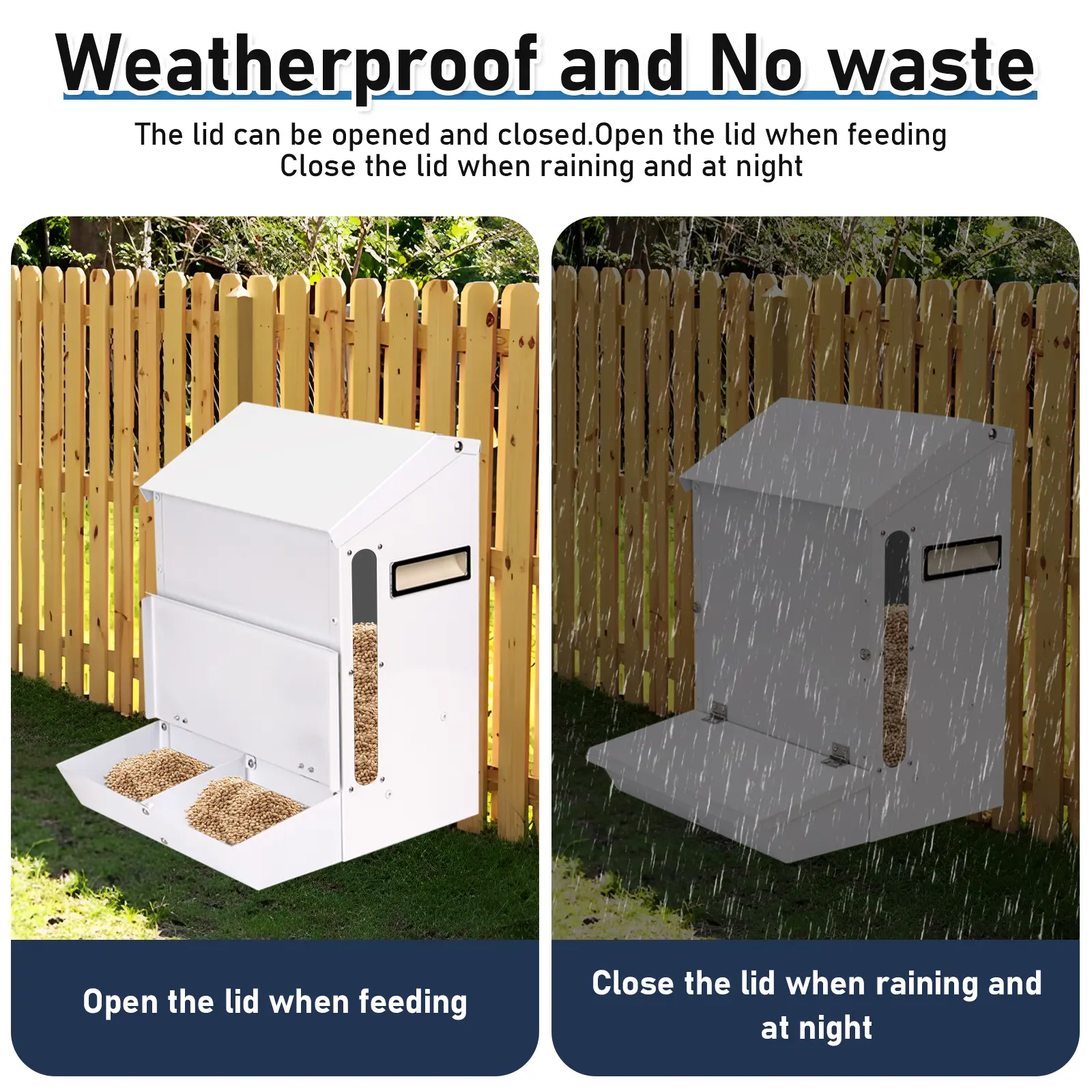 Automatic Galvanized Poultry Feeder Outdoor Hanging Chicken Feeder with Lid Food Dispenser Weatherproof Chicken Feeders No Waste