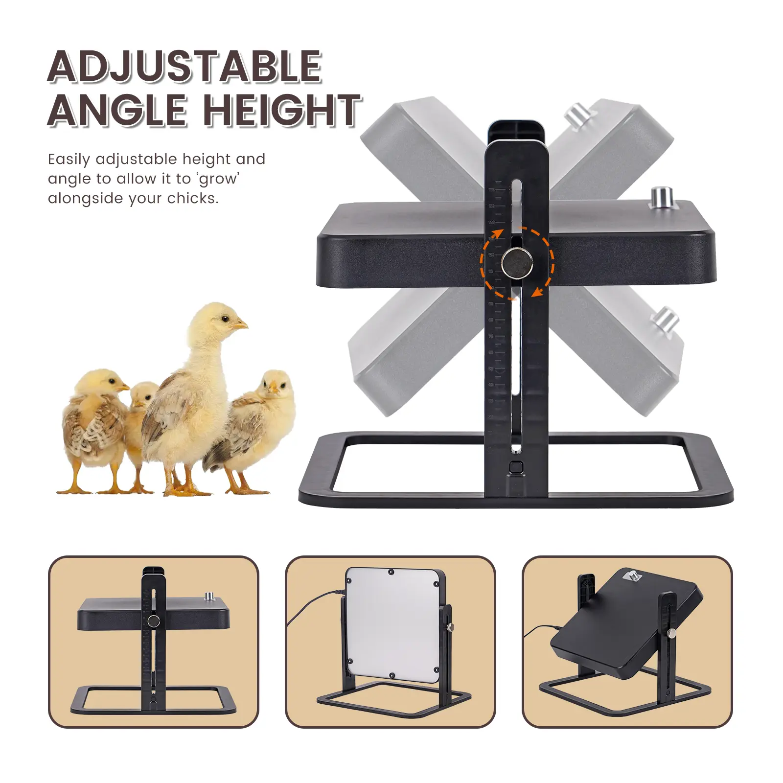 New Upgraded Electric Pet Animls Brooder Chick Heating Plate Adjustable Height Heat Plate For Ducklings Small Pet-Black