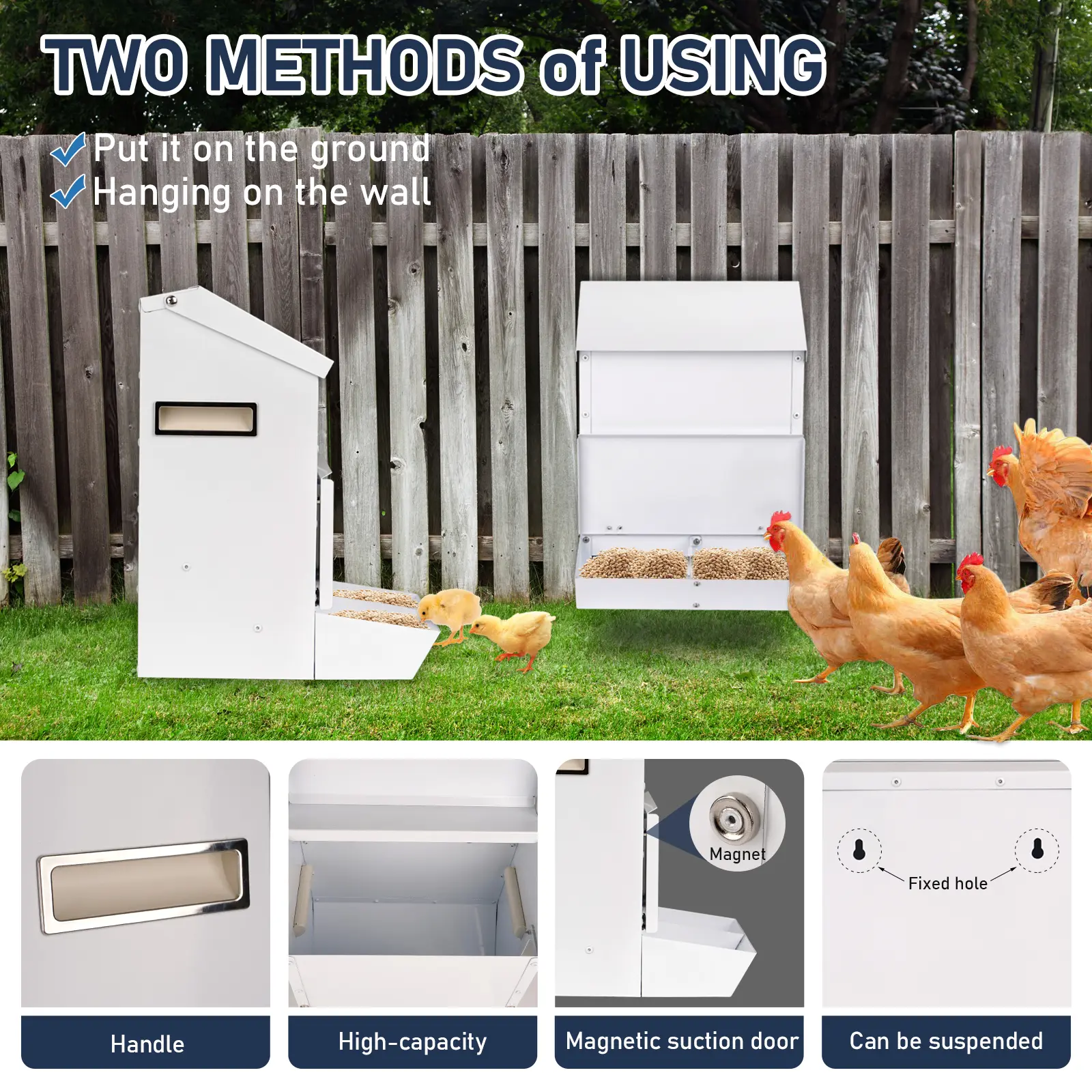 Automatic Galvanized Poultry Feeder Outdoor Hanging Chicken Feeder with Lid Food Dispenser Weatherproof Chicken Feeders No Waste