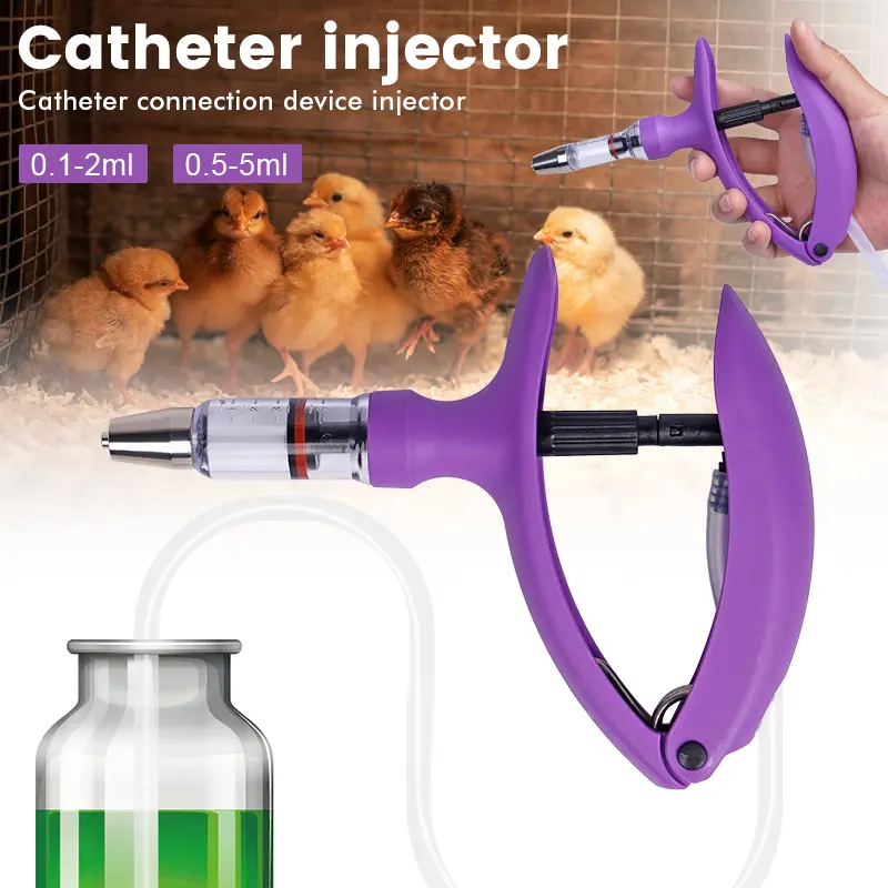 2ml/5ml Animal Veterinary Continuous Syringe Injection Adjustable Chicken Feeding Vaccine Device Free Needle Farm Too
