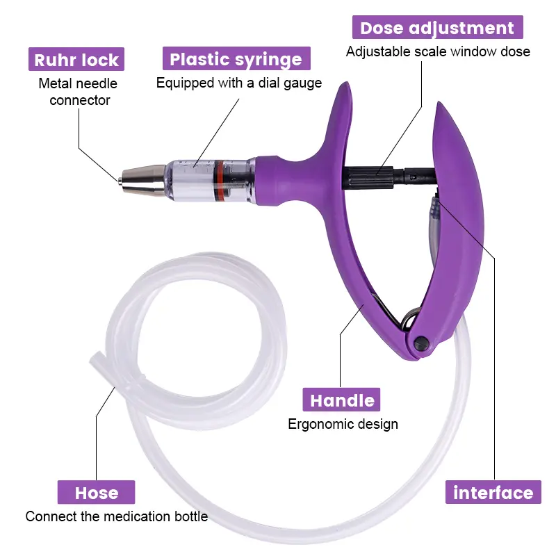 2ml/5ml Animal Veterinary Continuous Syringe Injection Adjustable Chicken Feeding Vaccine Device Free Needle Farm Too
