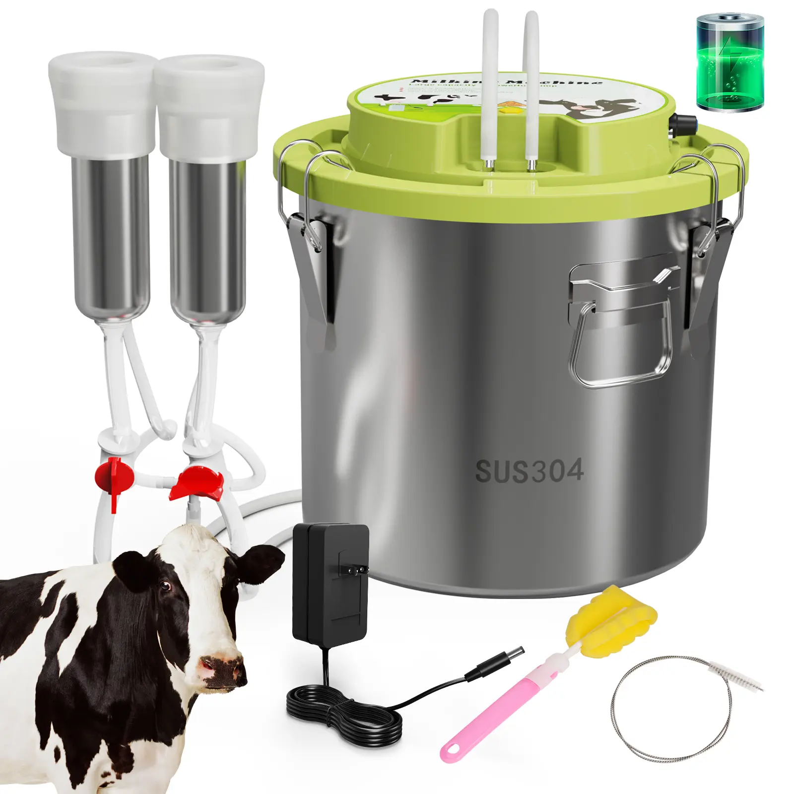 12L/16L Cow Sheep Electric Integrated Milking Machine 304Stainless Steel Rechargeable and Plug-in Milking Machine for Cattle