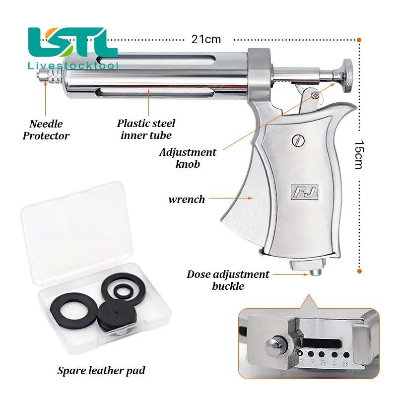 50ml Livestock Semi-Automatic Continuous Syringe Veterinary Equipment for Horse Sheep Cattle Pig Adjustable Vaccine Injector