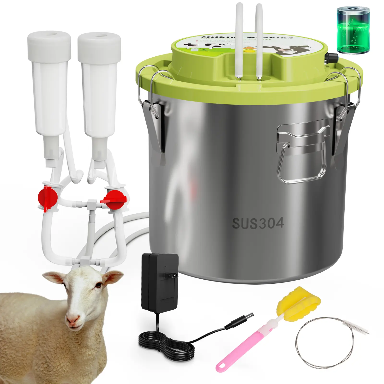 12L/16L Cow Sheep Electric Integrated Milking Machine 304Stainless Steel Rechargeable and Plug-in Milking Machine for Cattle