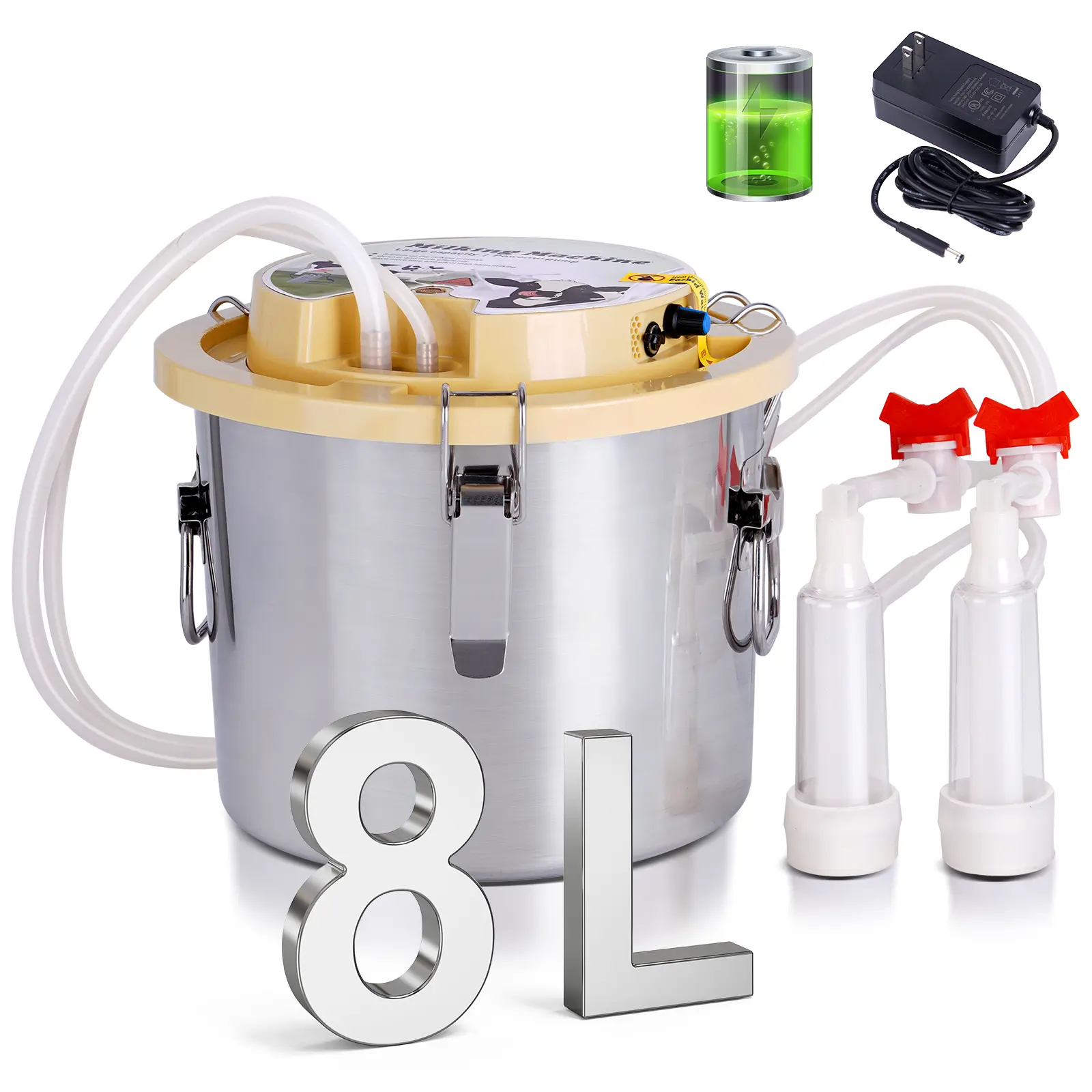 8L/12L/16L Cow Sheep Electric Integrated Milking Machine 304Stainless Steel Rechargeable and Plug-in Milking Machine for Cattle