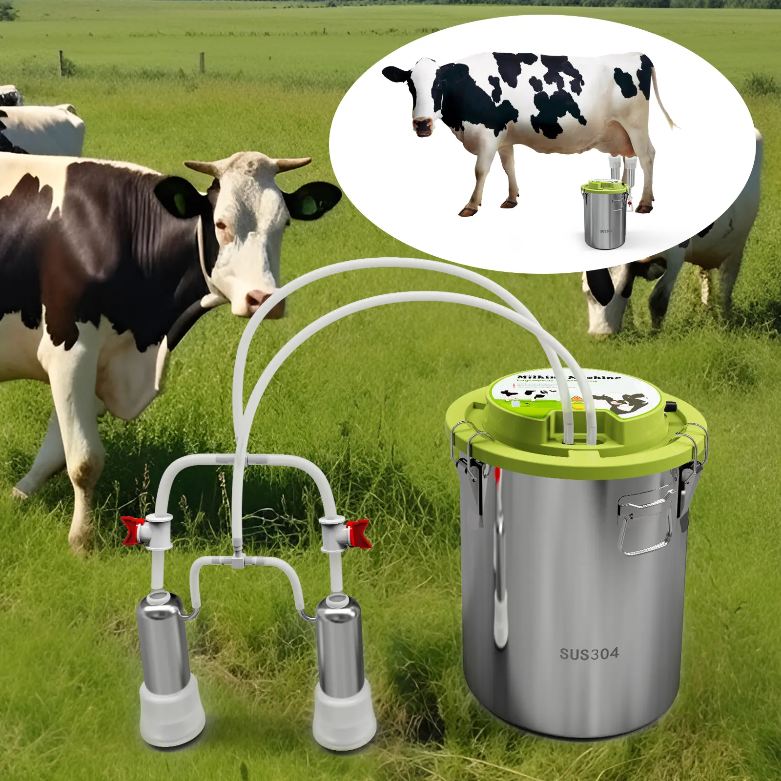 12L/16L Cow Sheep Electric Integrated Milking Machine 304Stainless Steel Rechargeable and Plug-in Milking Machine for Cattle