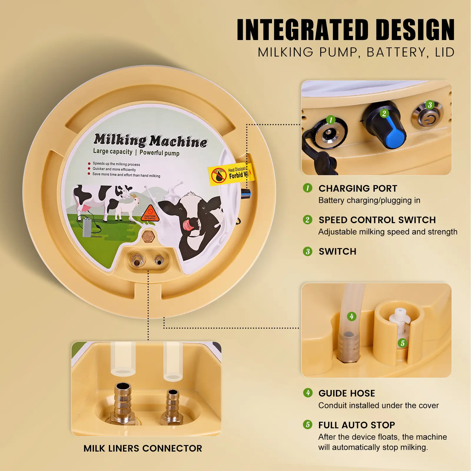 8L/12L/16L Cow Sheep Electric Integrated Milking Machine 304Stainless Steel Rechargeable and Plug-in Milking Machine for Cattle