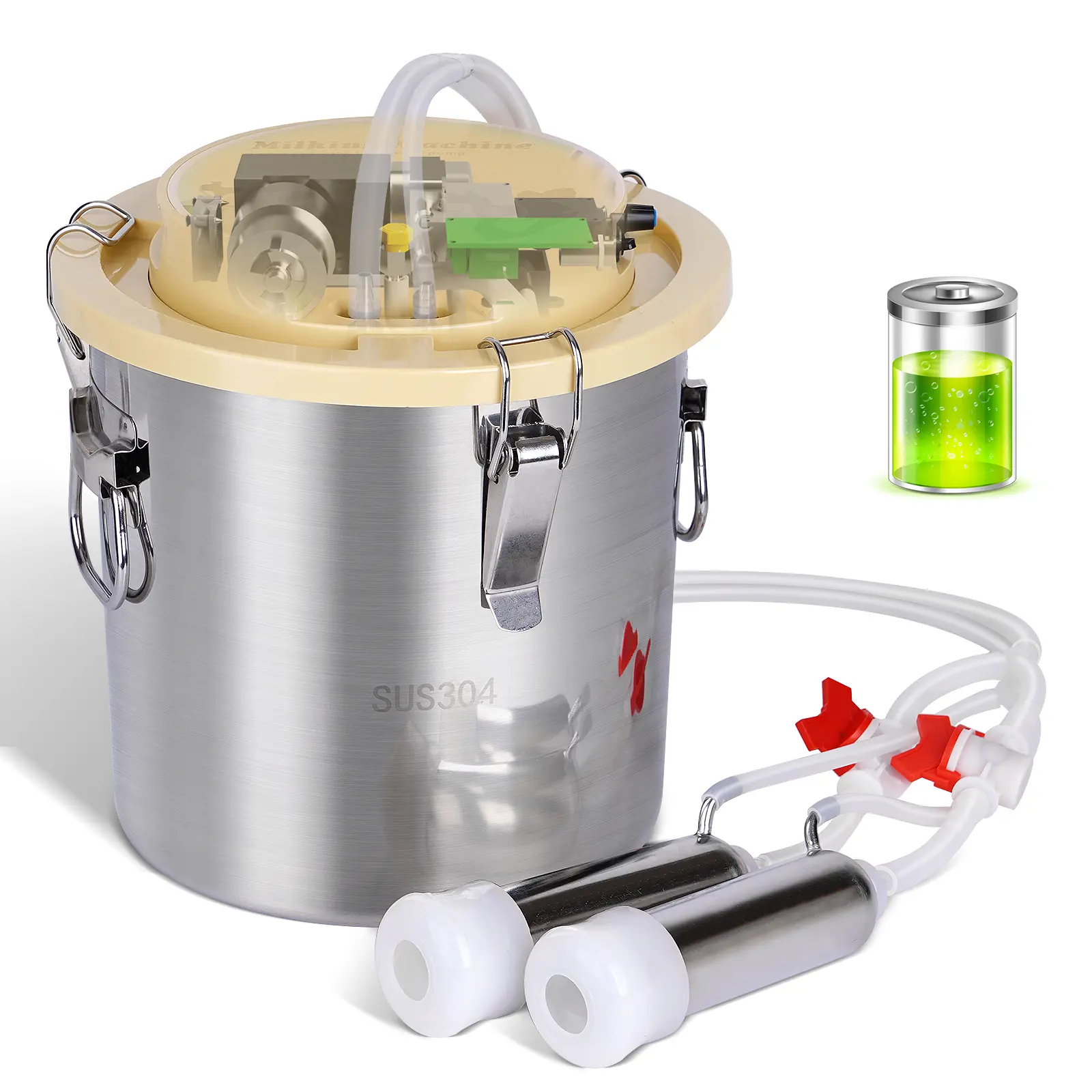 8L/12L/16L Cow Sheep Electric Integrated Milking Machine 304Stainless Steel Rechargeable and Plug-in Milking Machine for Cattle