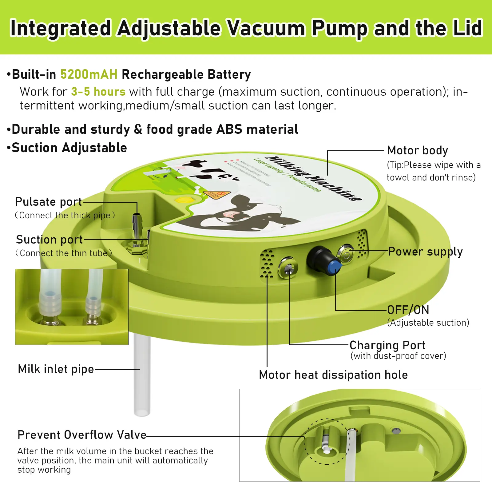 12L/16L Cow Sheep Electric Integrated Milking Machine 304Stainless Steel Rechargeable and Plug-in Milking Machine for Cattle