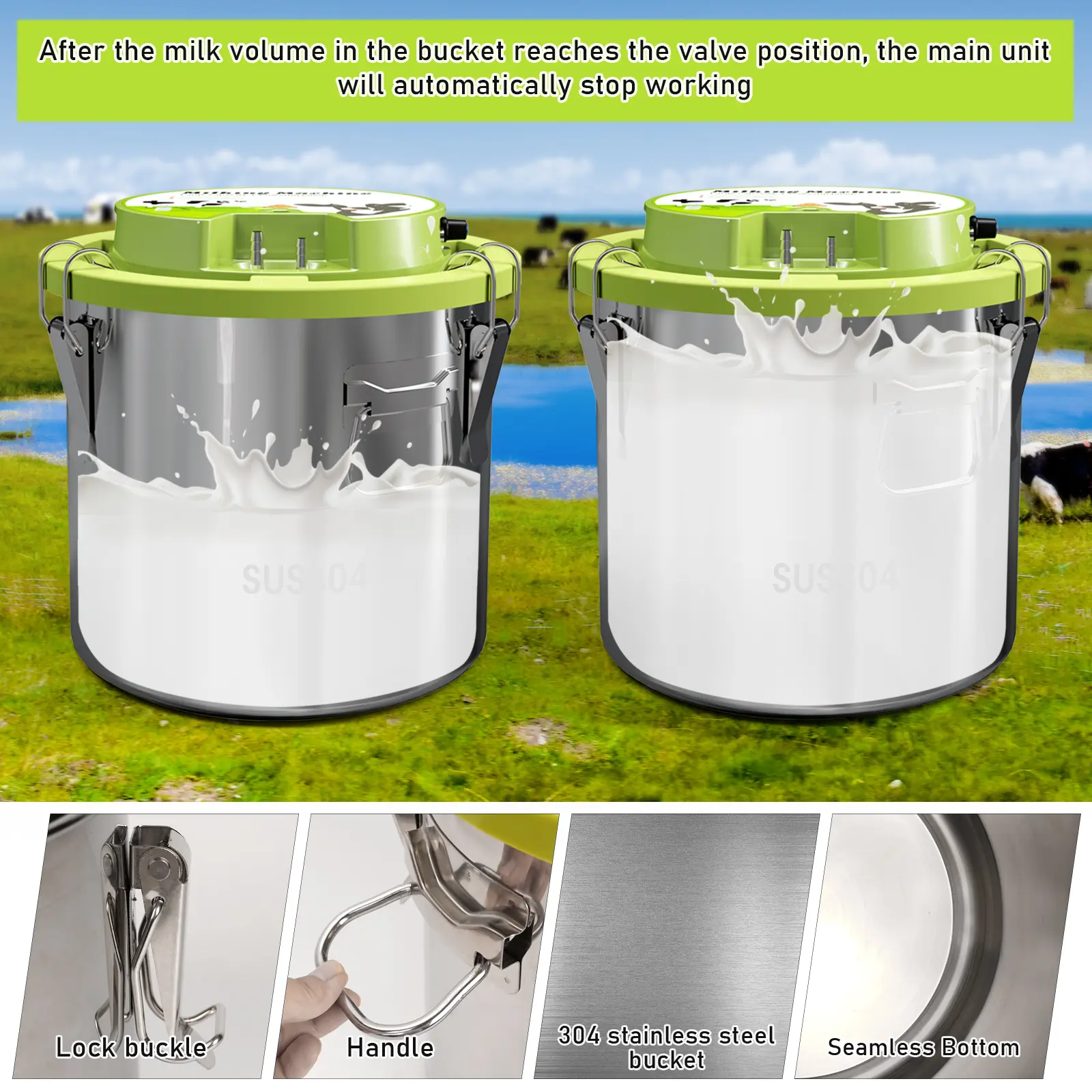12L/16L Cow Sheep Electric Integrated Milking Machine 304Stainless Steel Rechargeable and Plug-in Milking Machine for Cattle