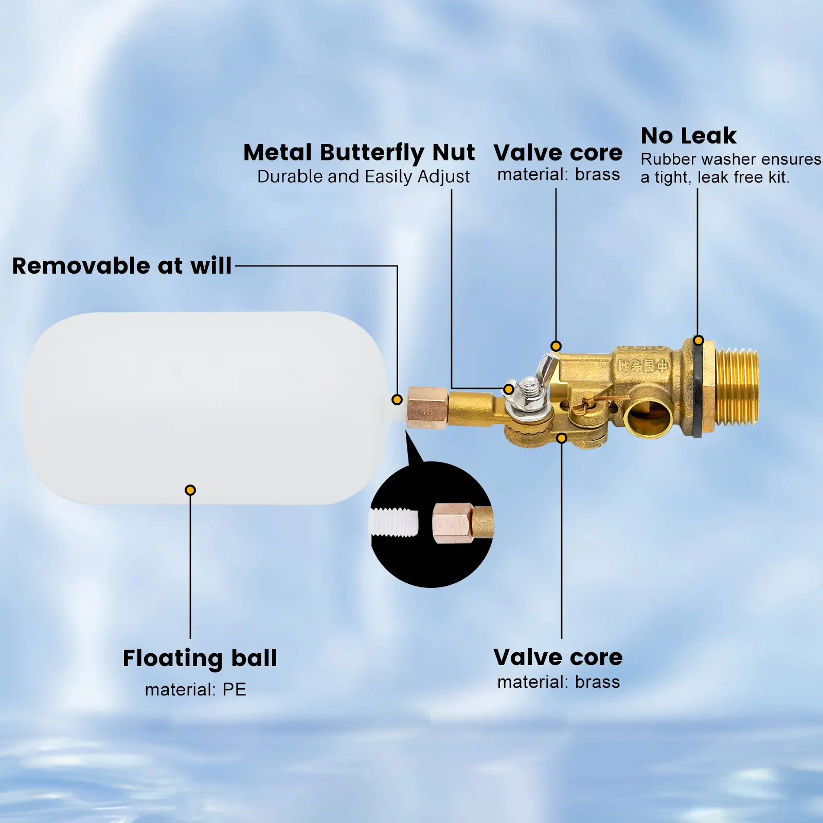 1/2 Inch Male Thread Water Level Copper Valve Tower Float Ball Valve Tank Valve Water Tank Water Level Valve Accessories 1/2Pcs