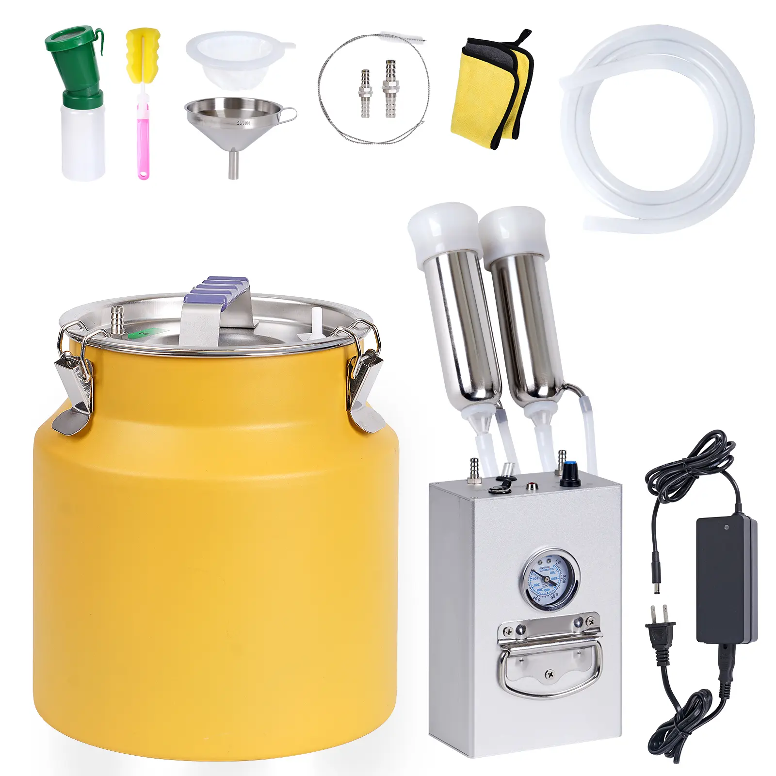 8L Cow Goat Milking Machine Stainless Steel Bucket Electric Automatic Pulsation Cups Tubes Adjustable Suction for Cows Sheep