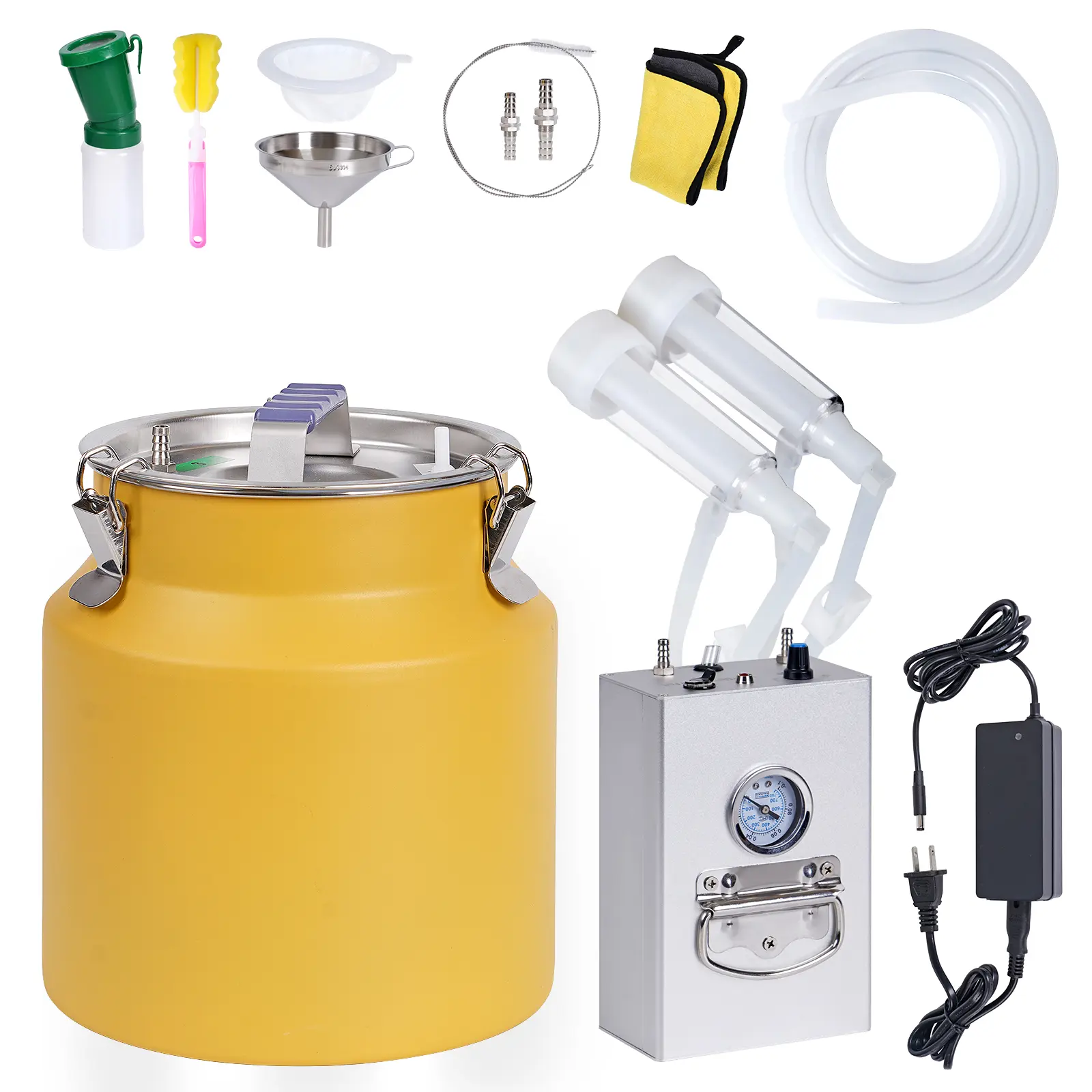 8L Cow Goat Milking Machine Stainless Steel Bucket Electric Automatic Pulsation Cups Tubes Adjustable Suction for Cows Sheep