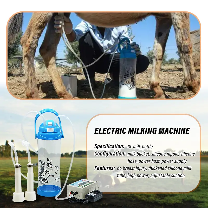 3L Electric Cow Goat Milking Machine Automatic Vacuum Pump Milker Double Head Milking Machines with Plastic Bottle