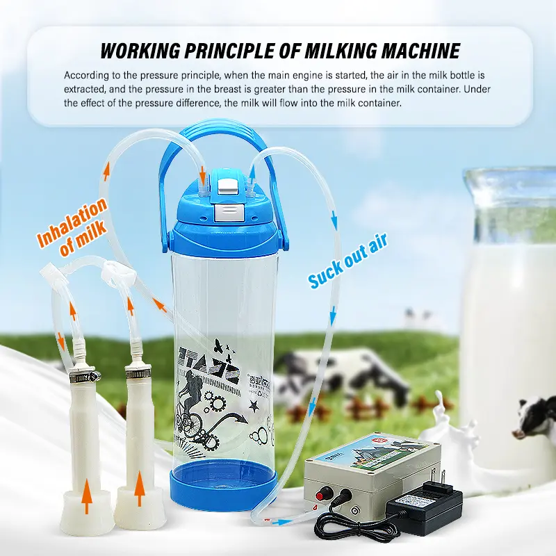 3L Electric Cow Goat Milking Machine Automatic Vacuum Pump Milker Double Head Milking Machines with Plastic Bottle