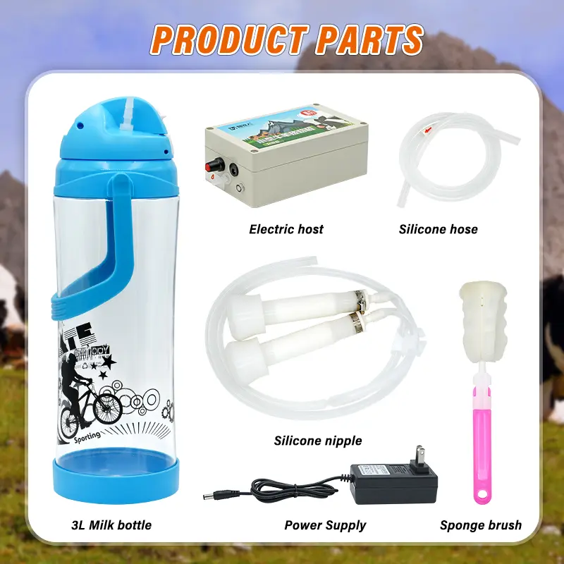 3L Electric Cow Goat Milking Machine Automatic Vacuum Pump Milker Double Head Milking Machines with Plastic Bottle