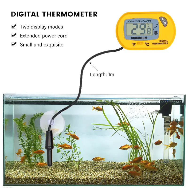 Digital Lcd Aquarium Thermometer Waterproof Fish Tank Sensor with Probe Temperature Sensor Measuring Tool with Suction Cup
