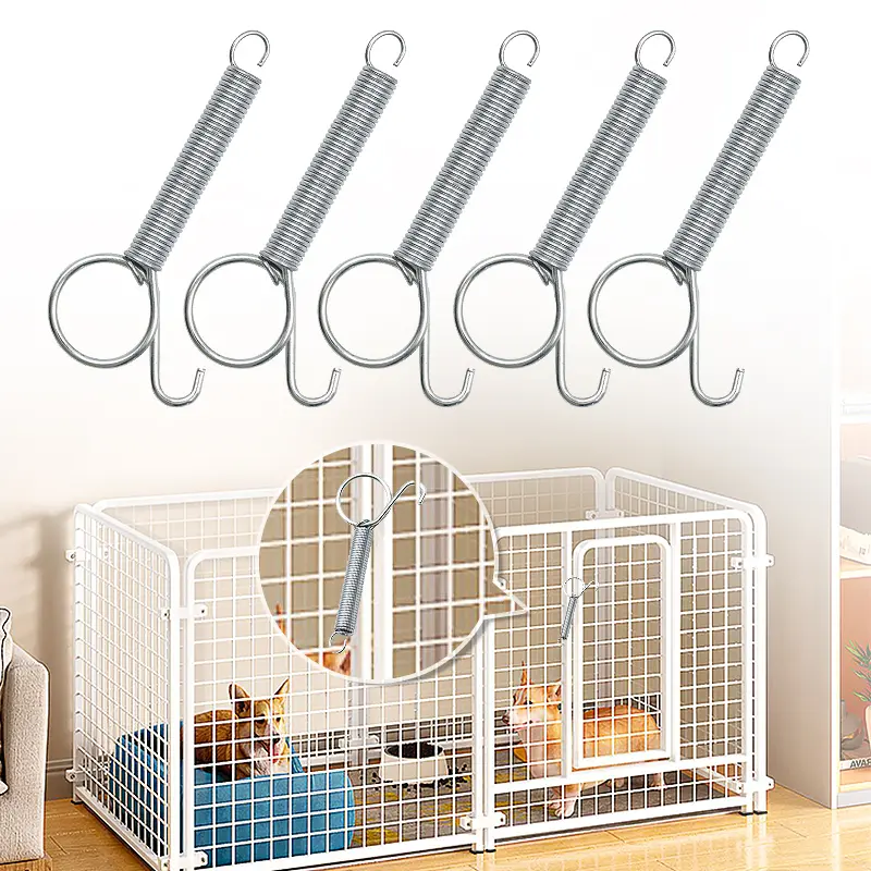 8.5cm Cage Door Spring Hook Metal Cage Accessories Hooks Sturdy Tension Fixing Spring for Wire Rabbit/Bird/Hamster Cages 5/10Pcs