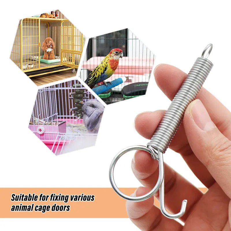 8.5cm Cage Door Spring Hook Metal Cage Accessories Hooks Sturdy Tension Fixing Spring for Wire Rabbit/Bird/Hamster Cages 5/10Pcs