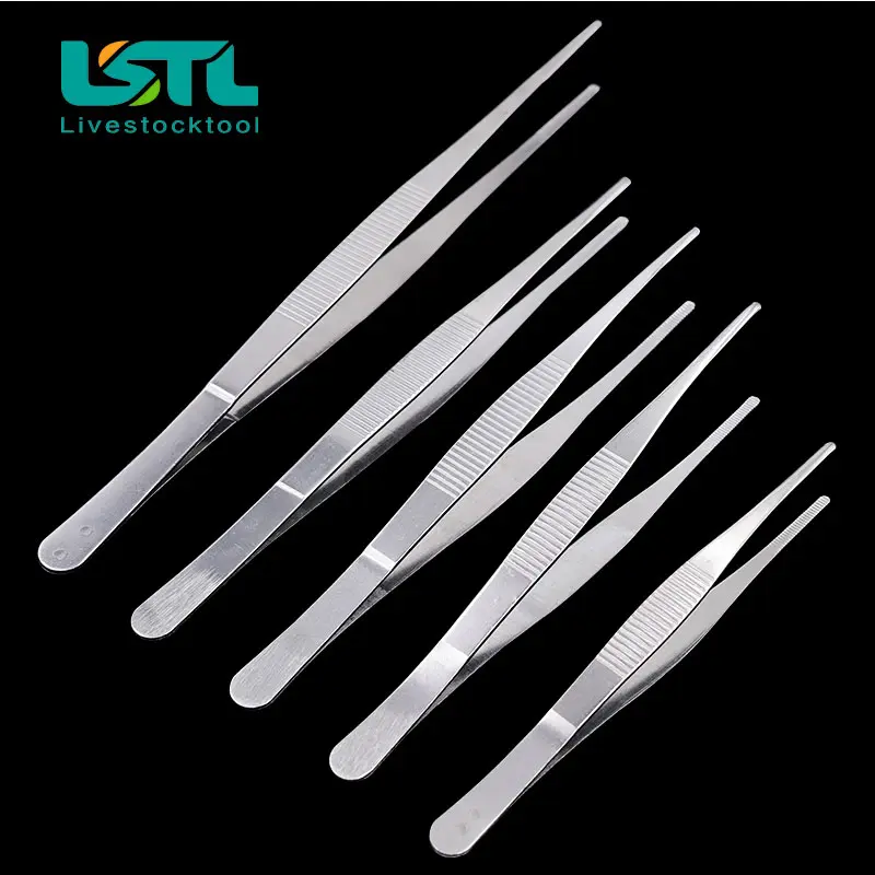 Toothed Tweezers Barbecue Stainless Steel Long Food Tongs Straight Home Medical Tweezer Garden Kitchen BBQ Tool 5 Sizes