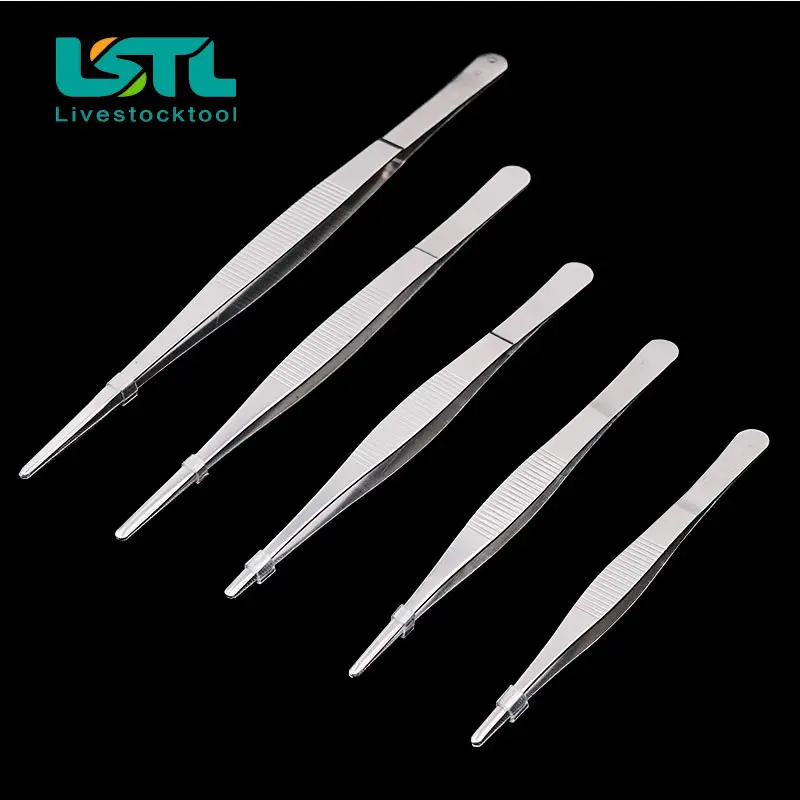 Toothed Tweezers Barbecue Stainless Steel Long Food Tongs Straight Home Medical Tweezer Garden Kitchen BBQ Tool 5 Sizes