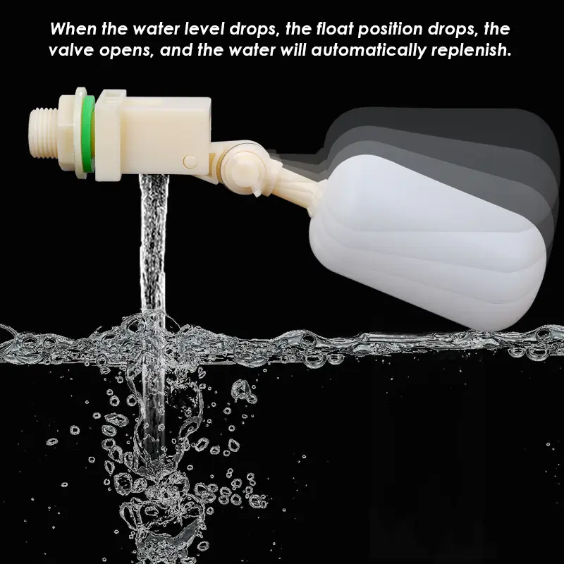 DN15 Adjustable 1/2" Floating Auto Fill Valve Automatic Fill Tank Water Level Control 1/2" Thread Plastic Float Ball Valve