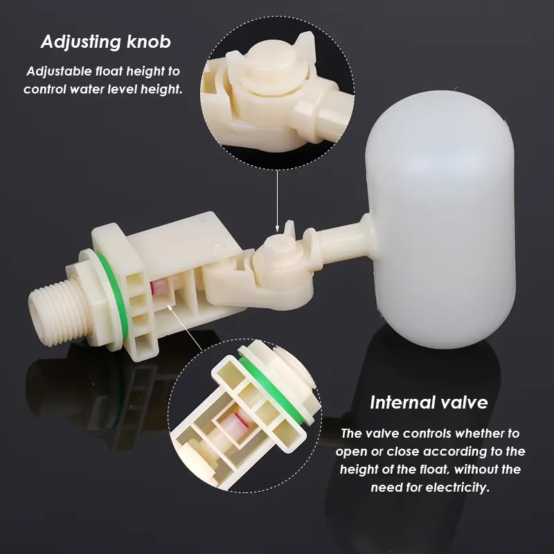 DN15 Adjustable 1/2" Floating Auto Fill Valve Automatic Fill Tank Water Level Control 1/2" Thread Plastic Float Ball Valve