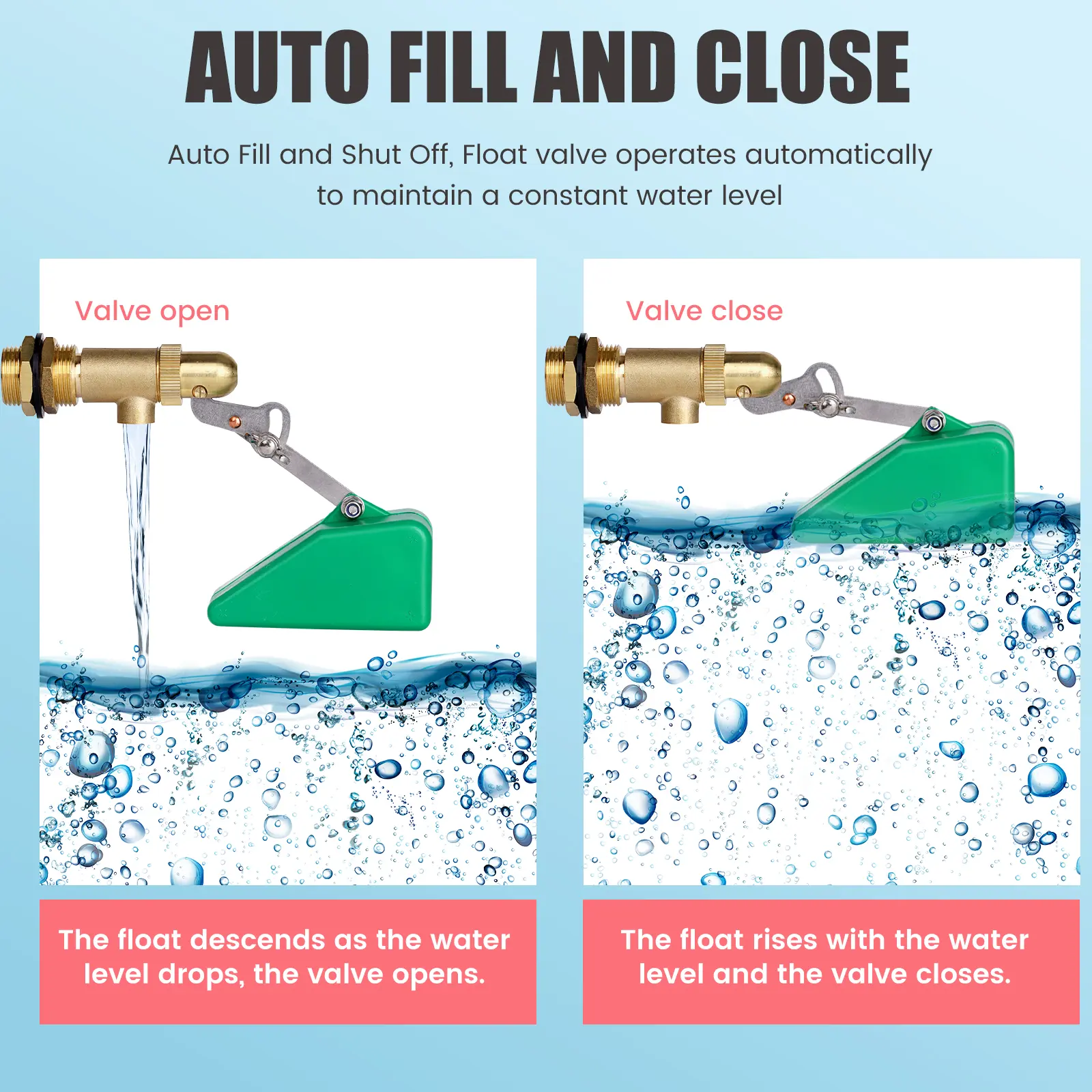 1/2" 3/4" Copper Water Float Valve Adjustable Arm Automatic Fill Float Valve Brass Water Control for Water Tank