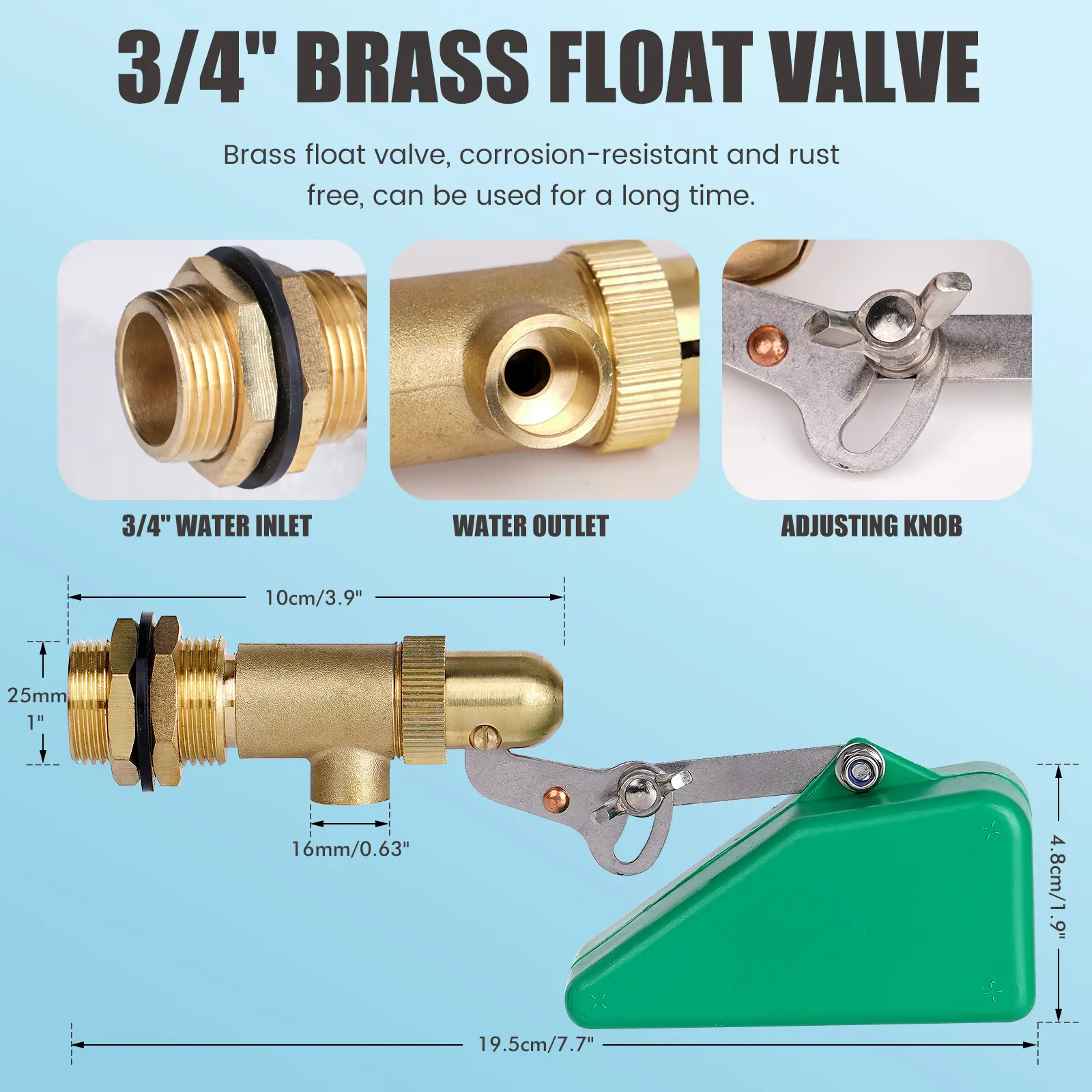 1/2" 3/4" Copper Water Float Valve Adjustable Arm Automatic Fill Float Valve Brass Water Control for Water Tank
