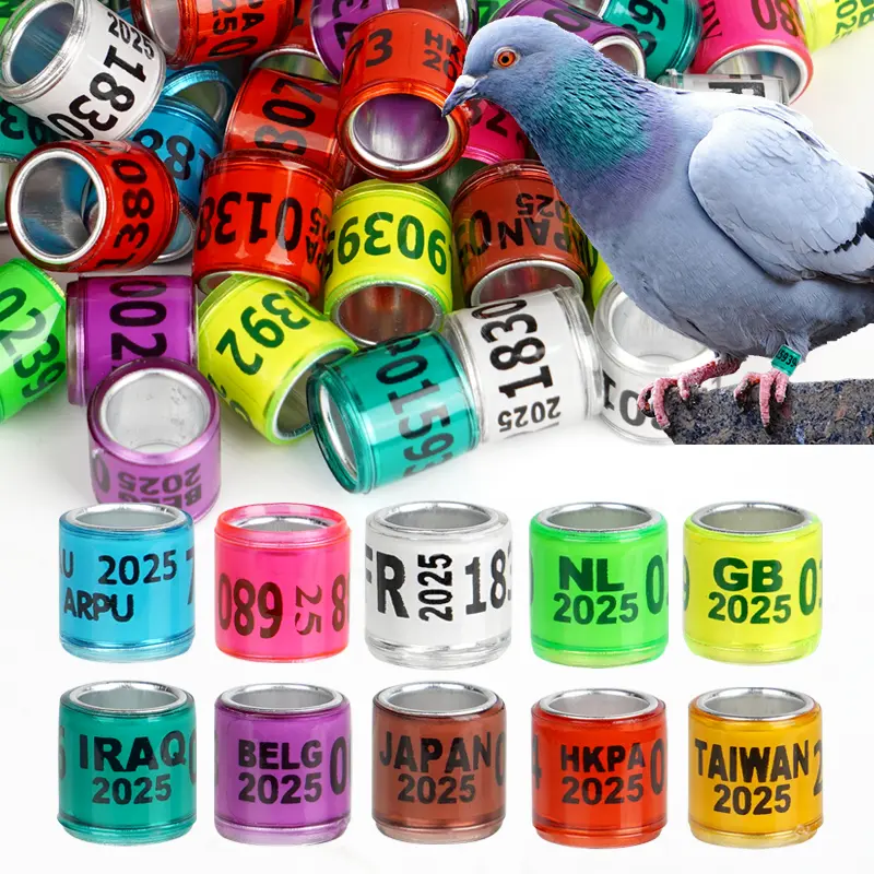 100 Pcs 2025 Aluminum Plastic Pigeon Foot Ring With Number Letter Bird Leg Sign Rings Fly Race Identification Circle Pilgrims