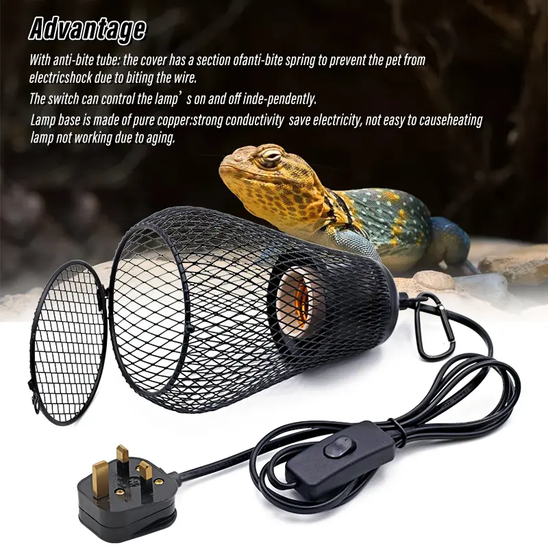 220V Pet Reptile Heating Cage Cover Ceramic Heat Lamp Ceramic Coop Heater Kit Heater Guard for Chicken Lizard Turtle Brooder