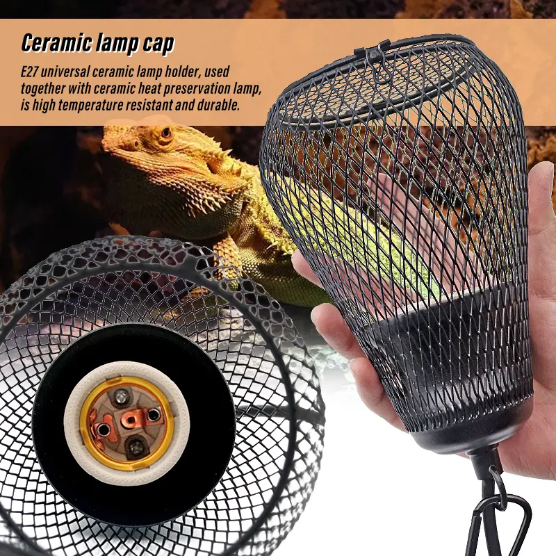 220V Pet Reptile Heating Cage Cover Ceramic Heat Lamp Ceramic Coop Heater Kit Heater Guard for Chicken Lizard Turtle Brooder