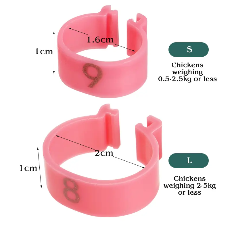 16mm/20mm Chicken Foot Ring 8 Colors With Numbers Poultry Identification Tools Leg Rings Clip for Chick Duck Goose 100Pcs