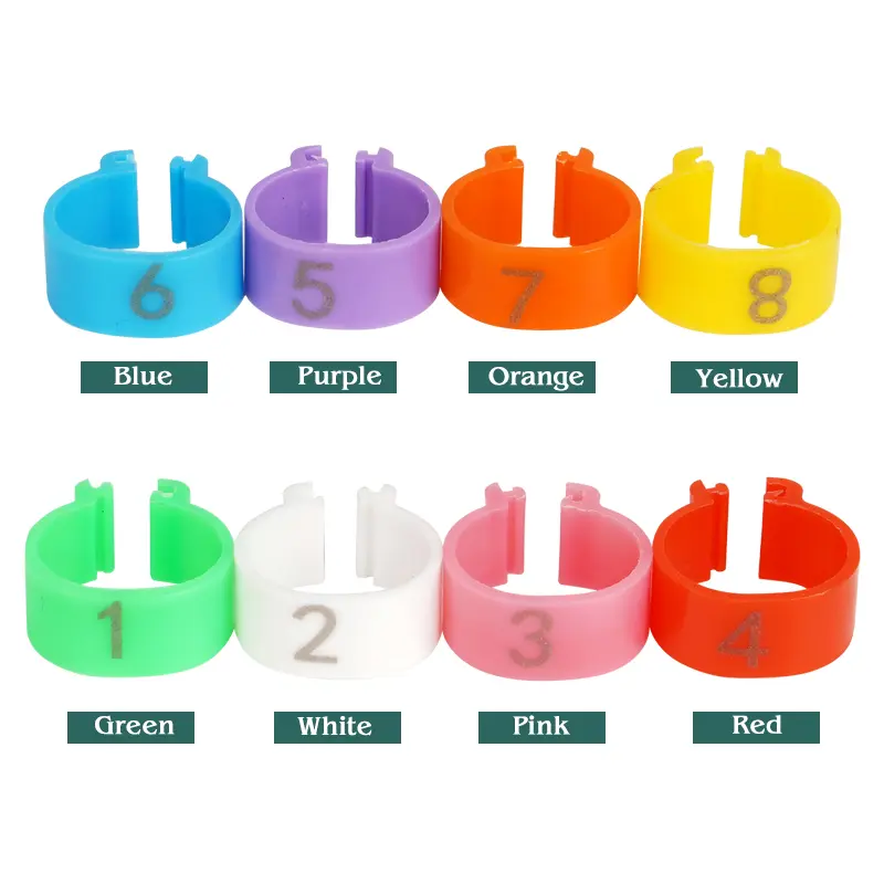 16mm/20mm Chicken Foot Ring 8 Colors With Numbers Poultry Identification Tools Leg Rings Clip for Chick Duck Goose 100Pcs