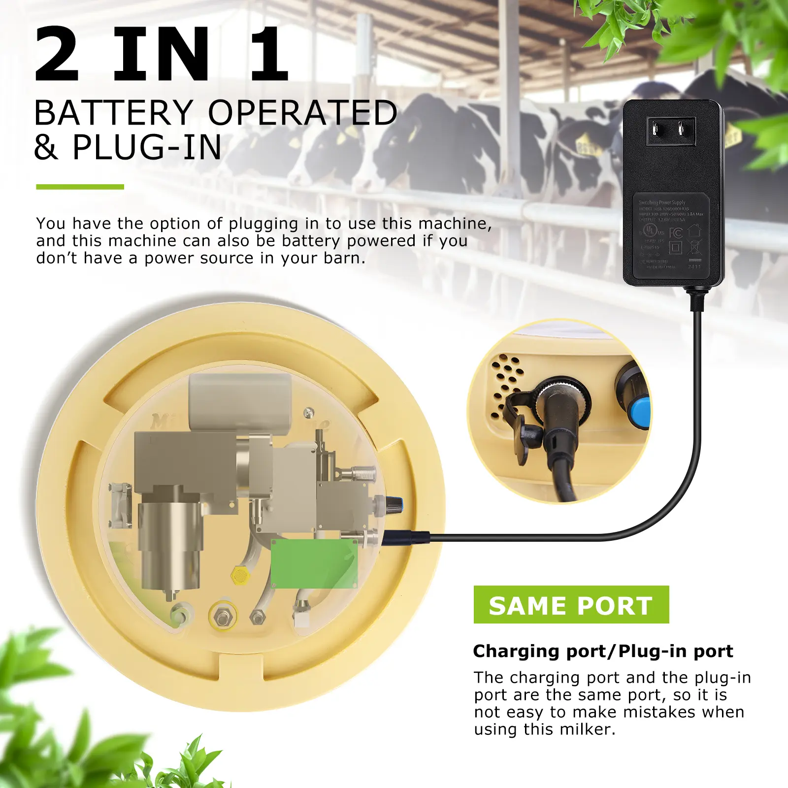 12L Cow Sheep Electric Integrated Milking Machine 304Stainless Steel Rechargeable and Plug-in Milking Machine for Cattle