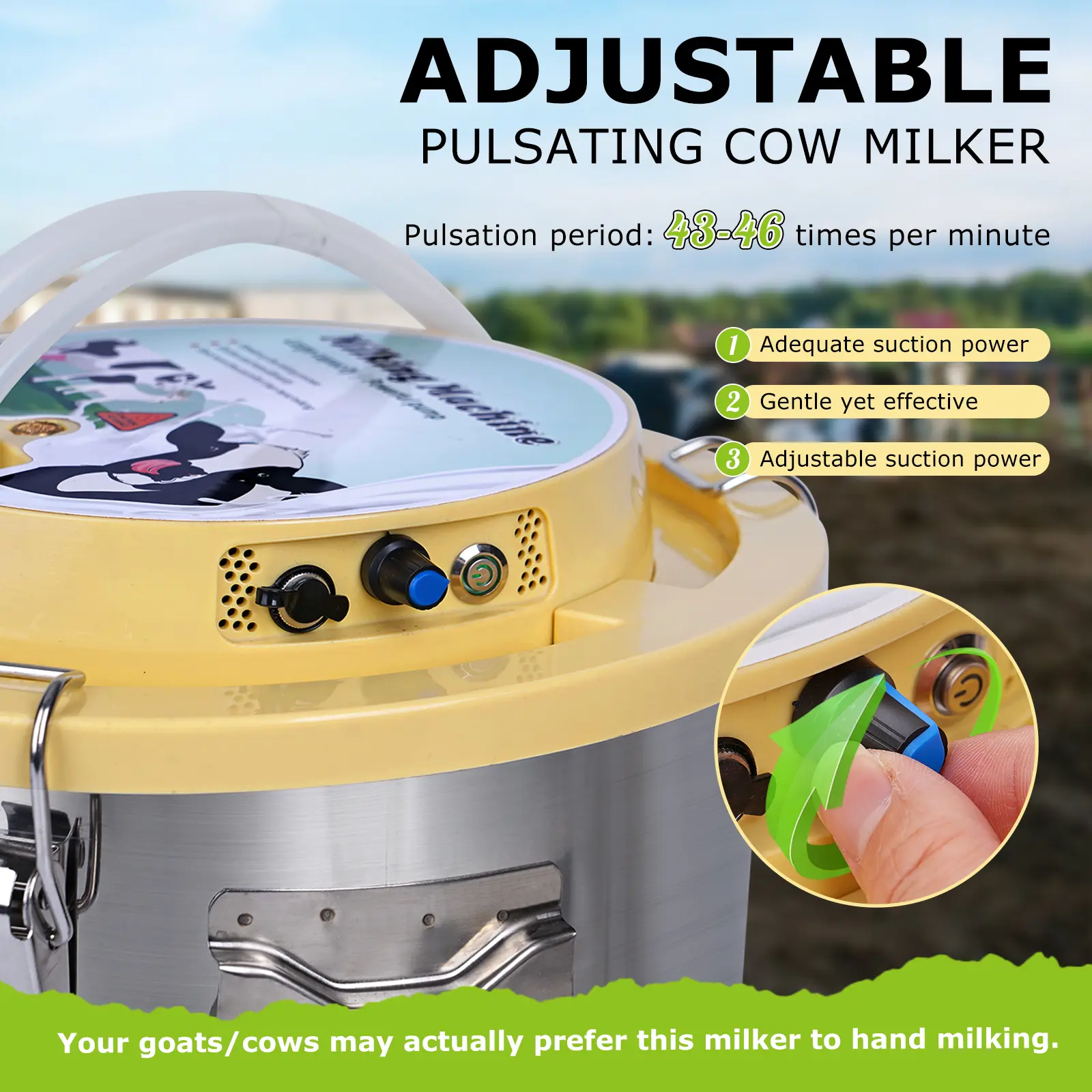 12L Cow Sheep Electric Integrated Milking Machine 304Stainless Steel Rechargeable and Plug-in Milking Machine for Cattle