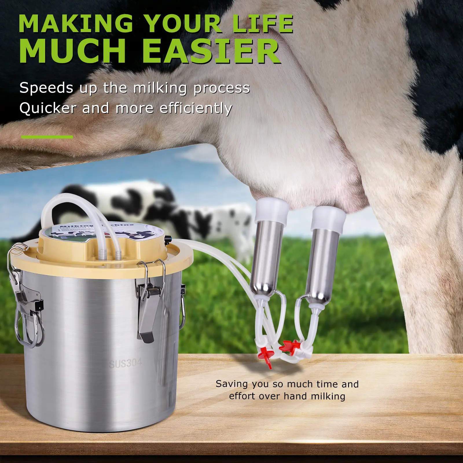 12L Cow Sheep Electric Integrated Milking Machine 304Stainless Steel Rechargeable and Plug-in Milking Machine for Cattle