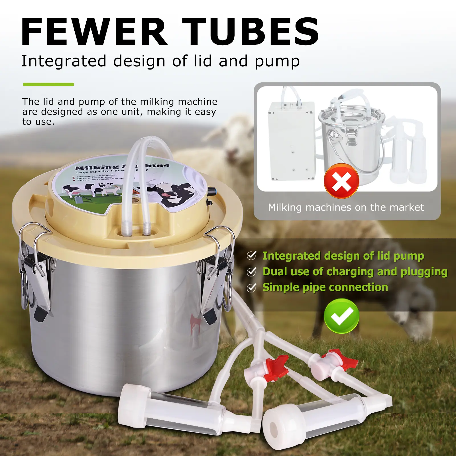 8L Integrated Electric Milking Machine for Cattle and Sheep, Portable Household Breast Pump with Charging and Plugging Functions